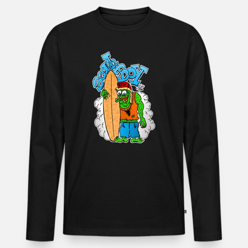 Beach Boy Surfer Monster - Männer Premium Bio Langarmshirt - Schwarz