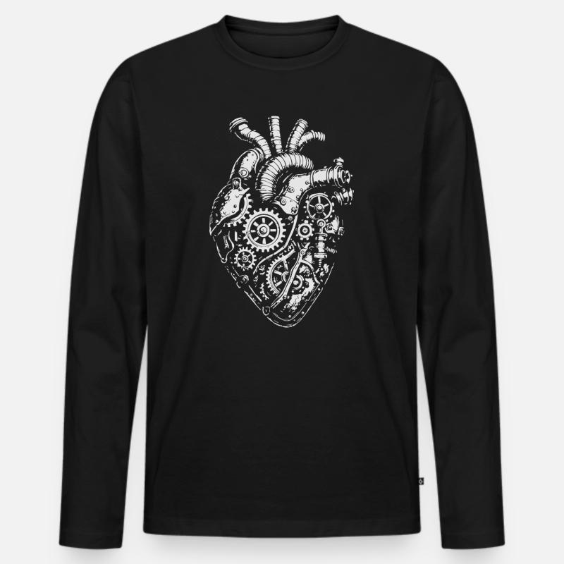 Steampunk Heart Getriebe - Männer Premium Bio Langarmshirt - Schwarz