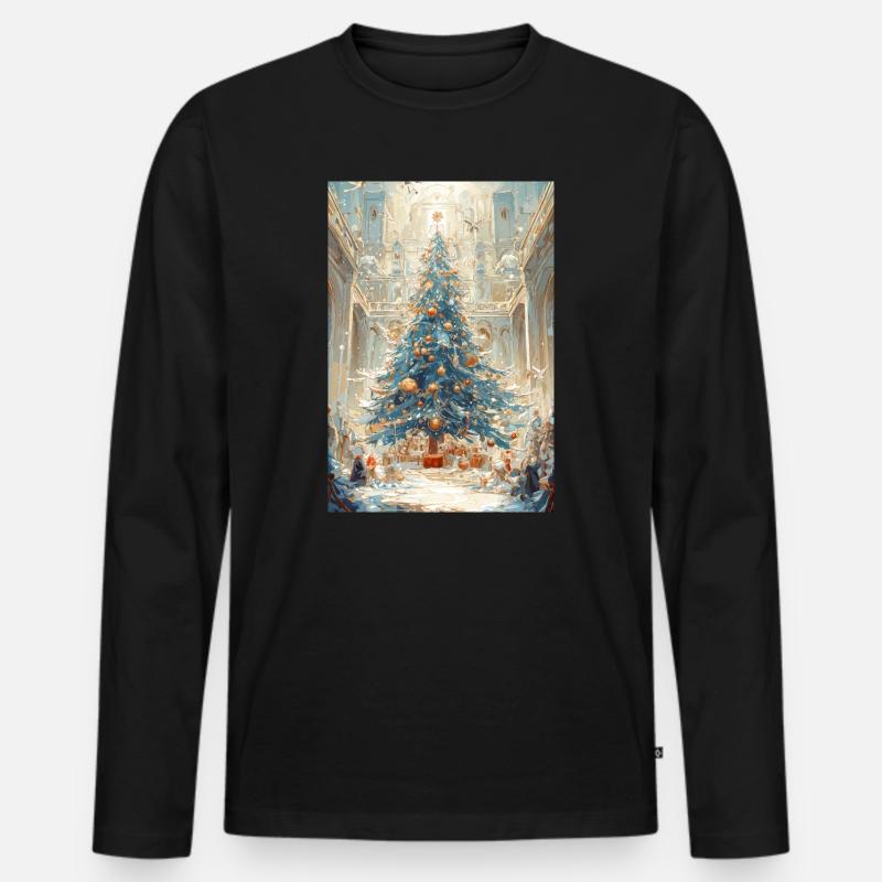 Aurora Blue Weihnachtskathedrale - Männer Premium Bio Langarmshirt - Schwarz