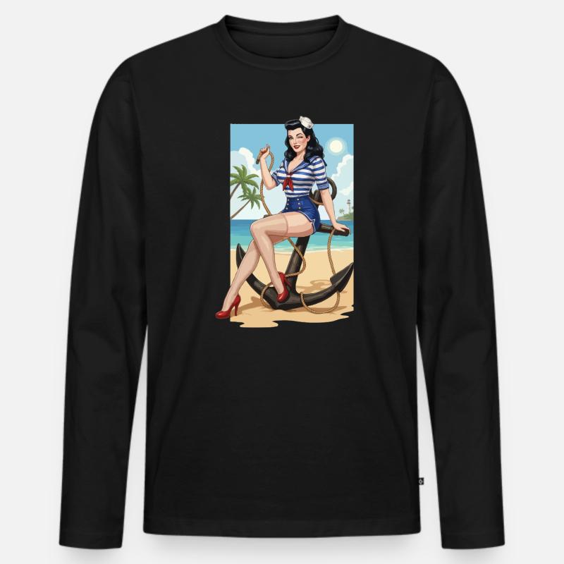 Strandsegler-Pinup - Männer Premium Bio Langarmshirt - Schwarz