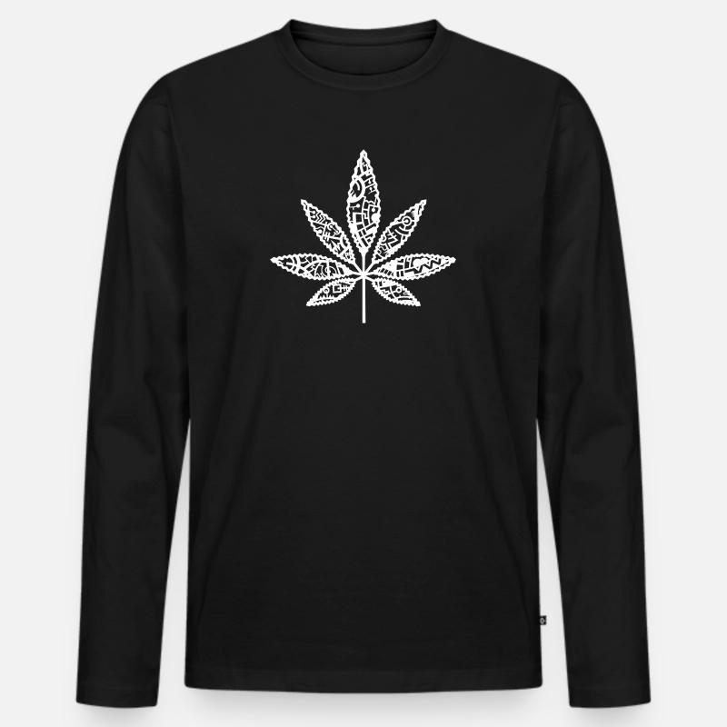 Hanfblatt_weiss - Männer Premium Bio Langarmshirt - Schwarz