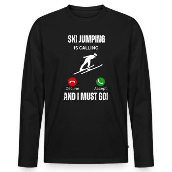 ski jumping is calling and I must go - Men's Premium Organic Long Sleeve Shirt - black - Front - Nico (187cm)
