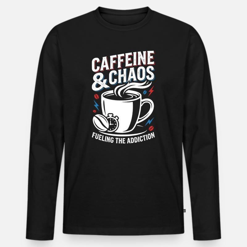 Kaffee Chaos - Männer Premium Bio Langarmshirt - Schwarz