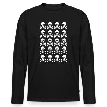 Skull & Crossbones Repeating Pattern - Men's Premium Organic Long Sleeve Shirt - black - Front - Nico (187cm)