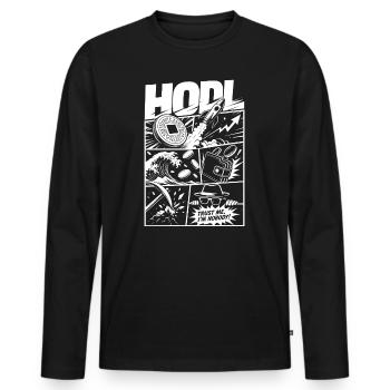 HODL Trust Me Crypto Meme - Männer Premium Bio Langarmshirt - Schwarz - Vorne - Nico (187cm)