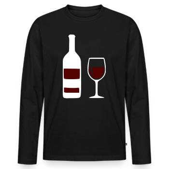 Weinflasche und Weinglas Wein Geschenk Genießer - Männer Premium Bio Langarmshirt - Schwarz - Vorne - Nico (187cm)