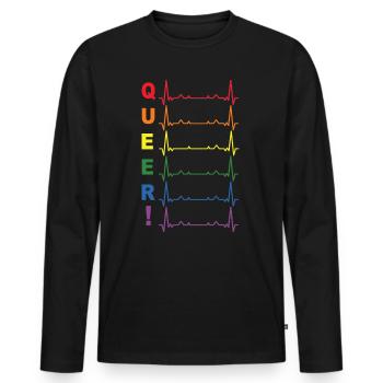 CSD Outfit Pride LGBTQ Regenbogen Herzschlag QUEER - Männer Premium Bio Langarmshirt - Schwarz - Vorne - Nico (187cm)
