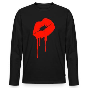 Blutiger Kuss - Blutige Lippen - Vampir - Kussmund - Männer Premium Bio Langarmshirt - Schwarz - Vorne - Nico (187cm)
