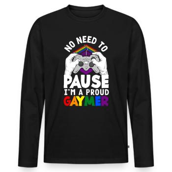 No need to pause - I'm a proud gaymer LGBTQ+ - Männer Premium Bio Langarmshirt - Schwarz - Vorne - Nico (187cm)
