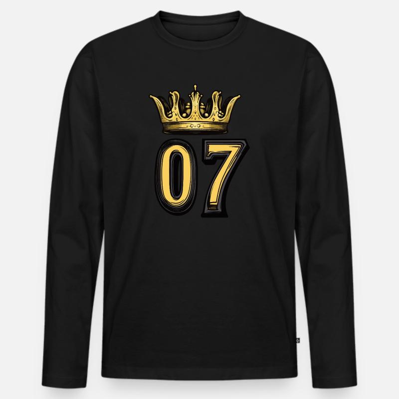 7 Zahl Krone - Männer Premium Bio Langarmshirt - Schwarz