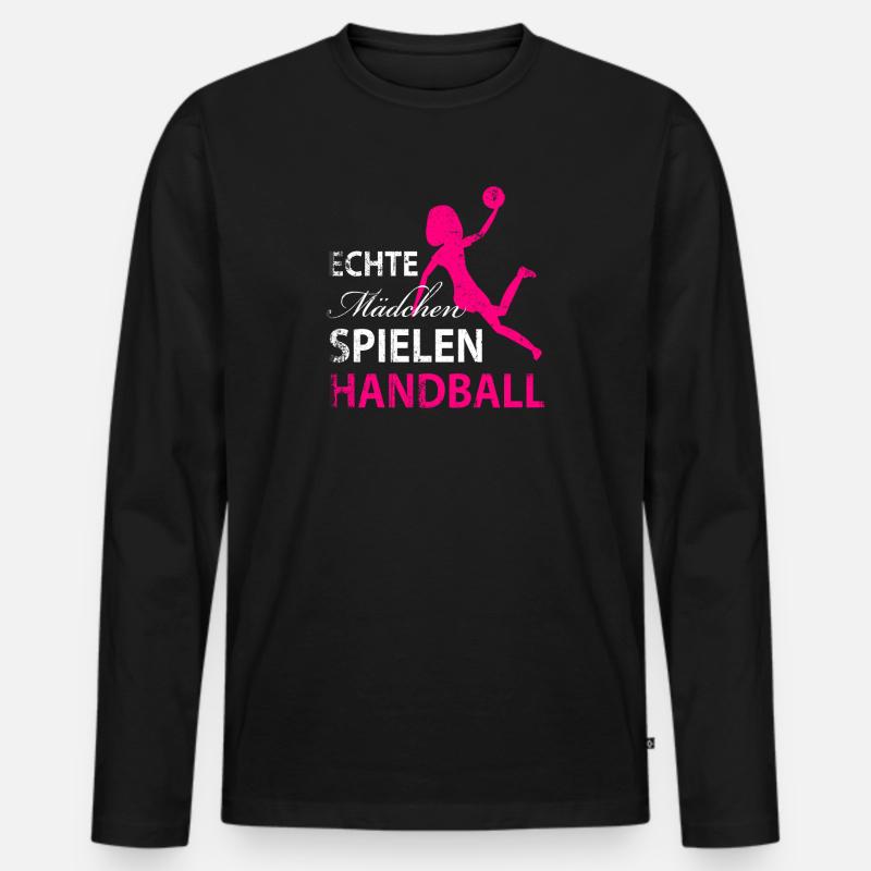 Echte Maedchen spielen Handball - Männer Premium Bio Langarmshirt - Schwarz