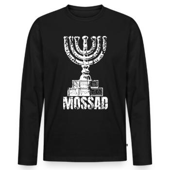 Mossad Israël Renseignement israélien Tel Aviv - T-shirt manches longues Premium bio Homme - noir - Devant - Nico (187cm)
