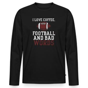 J’adore le café, le football et le mauvais... - T-shirt manches longues Premium bio Homme - noir - Devant - Nico (187cm)