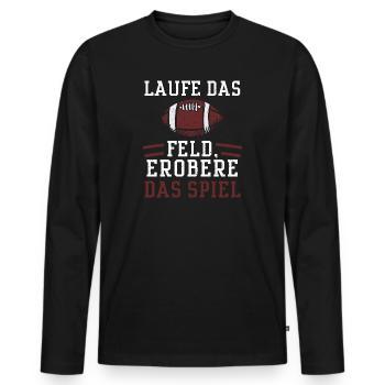 Laufe das Feld, erobere das Spiel - Männer Premium Bio Langarmshirt - Schwarz - Vorne - Nico (187cm)