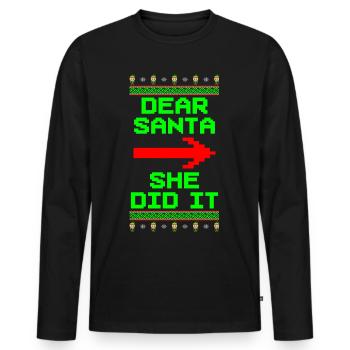 Sie hat es getan Ugly Christmas Weihnachten - Männer Premium Bio Langarmshirt - Schwarz - Vorne - Nico (187cm)