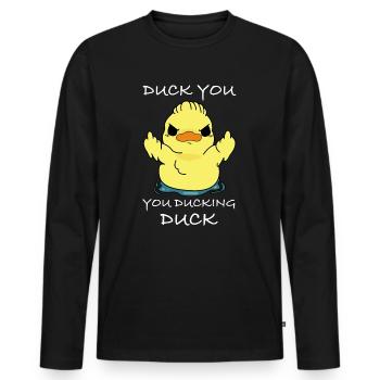 Rebellious Duck | Middle fingers, funny sayings - Men's Premium Organic Long Sleeve Shirt - black - Front - Nico (187cm)