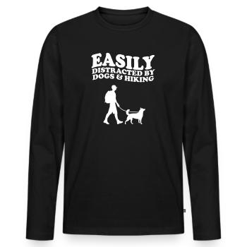 Facilement distrait par les chiens et le chien de randonnée - T-shirt manches longues Premium bio Homme - noir - Devant - Nico (187cm)