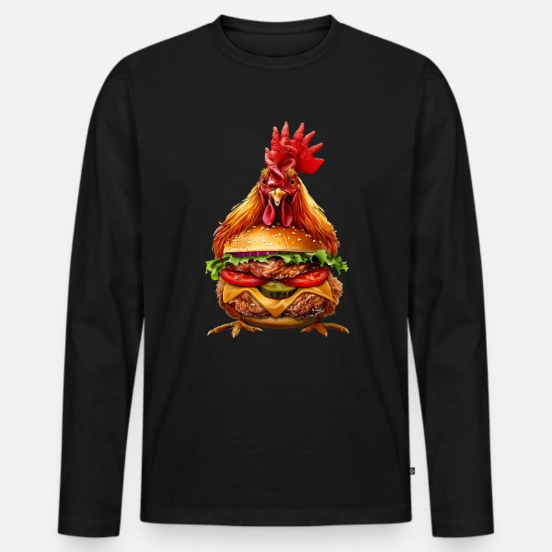 Hühner Huhn Burger - Männer Premium Bio Langarmshirt - Schwarz