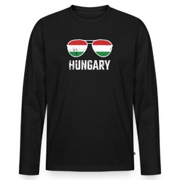 Ungarn Hungary Flagge Sonnenbrille Ungarisch - Männer Premium Bio Langarmshirt - Schwarz - Vorne - Nico (187cm)