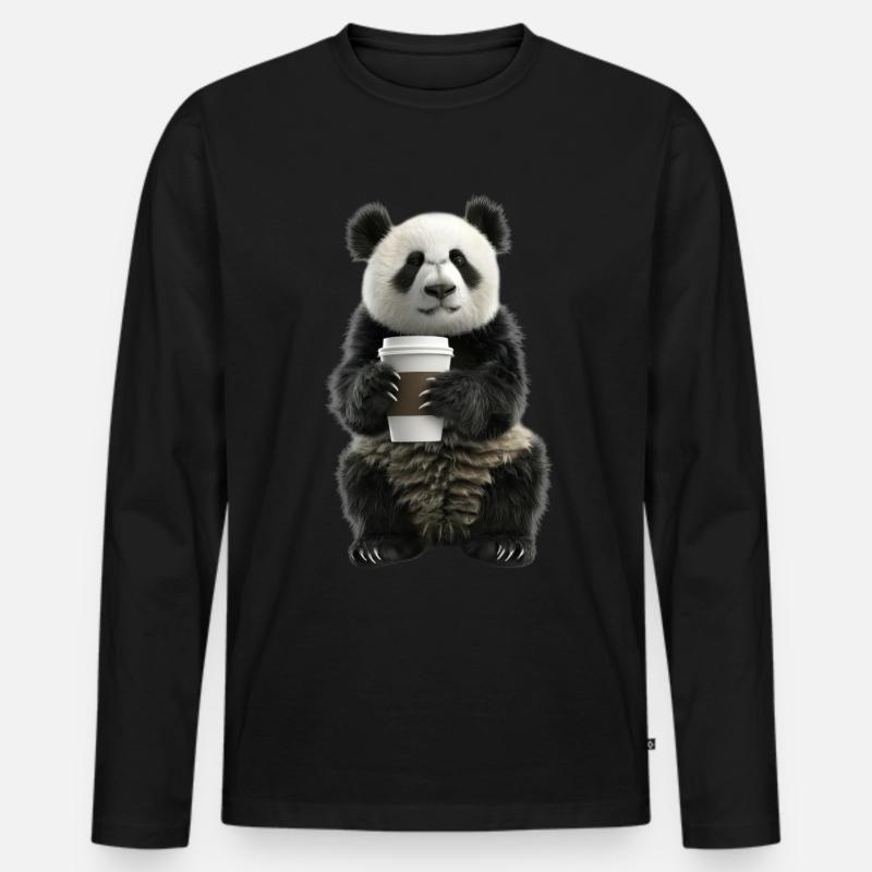 Panda - Männer Premium Bio Langarmshirt - Schwarz