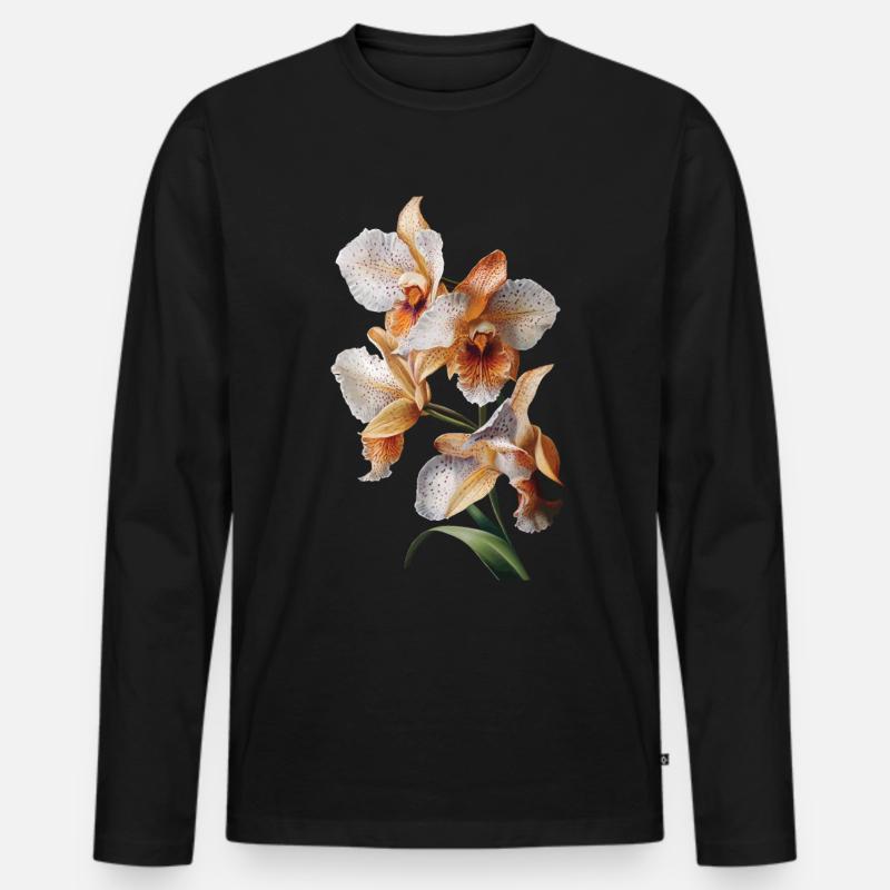 Orchidee - Männer Premium Bio Langarmshirt - Schwarz
