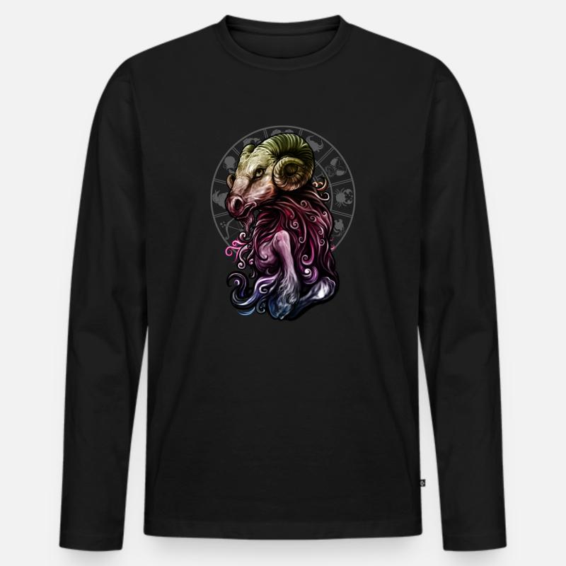 Sternzeichen Widder rainbow grey - RAHMENLOS - Männer Premium Bio Langarmshirt - Schwarz