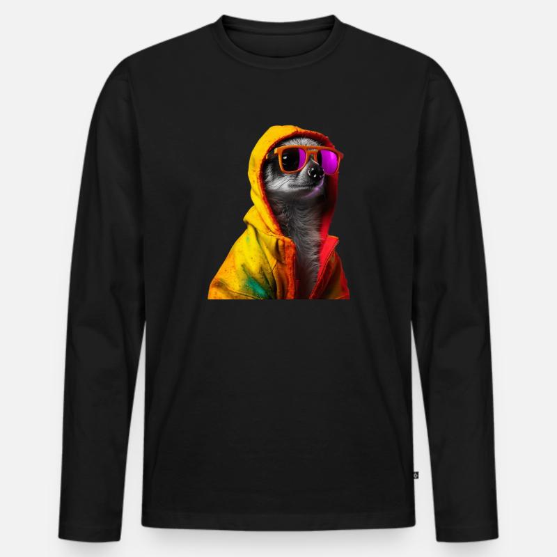 Erdmännchen mit Sonnenbrille Bunt Coole - Männer Premium Bio Langarmshirt - Schwarz