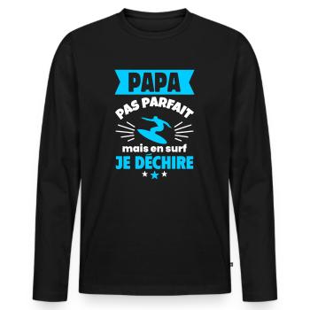 Papa pas parfait, mais en surf je déchire - T-shirt manches longues Premium bio Homme - noir - Devant - Nico (187cm)