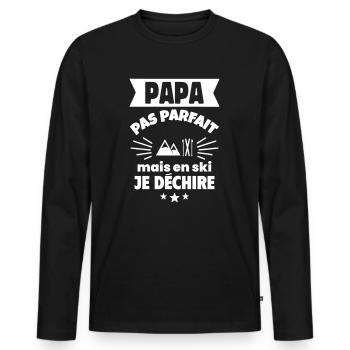 Papa pas parfait ski cadeau fête des pères - T-shirt manches longues Premium bio Homme - noir - Devant - Nico (187cm)