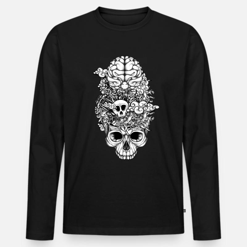 Schädel Gehirn - Männer Premium Bio Langarmshirt - Schwarz