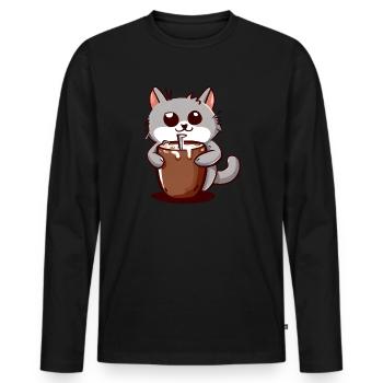 Cocoa Cat - Men's Premium Organic Long Sleeve Shirt - black - Front - Nico (187cm)