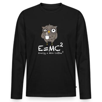 E = mc2 | Kaffee, Milch, Energie, Eule - Männer Premium Bio Langarmshirt - Schwarz - Vorne - Nico (187cm)