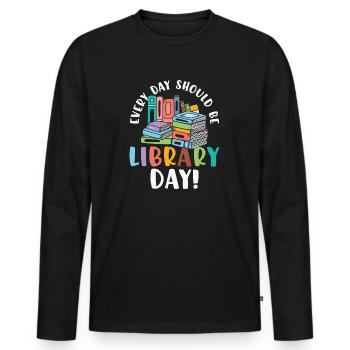 Every Day Should be Library Day Reading Books - T-shirt manches longues Premium bio Homme - noir - Devant - Nico (187cm)
