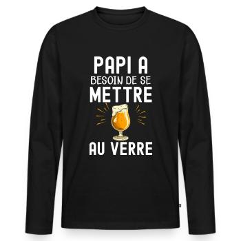 Papi Au Verre Humour Apéro Jardin - T-shirt manches longues Premium bio Homme - noir - Devant - Nico (187cm)