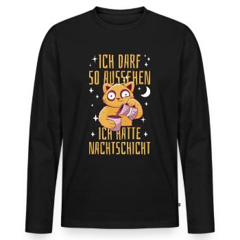 Nachtschicht Katze Kaffee - Männer Premium Bio Langarmshirt - Schwarz - Vorne - Nico (187cm)
