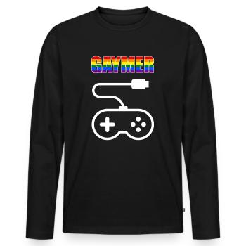 GAMER - GAYMER - PLAYER - CONTROLLER - GAME OVER - Männer Premium Bio Langarmshirt - Schwarz - Vorne - Nico (187cm)