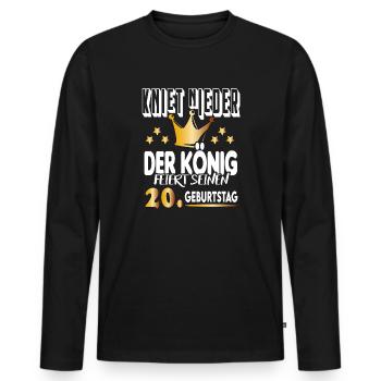 König Geburtstag 20 King Prinz Kniet nieder Krone - Männer Premium Bio Langarmshirt - Schwarz - Vorne - Nico (187cm)