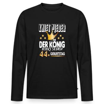 König Geburtstag 44 King Prinz Kniet nieder Krone - Männer Premium Bio Langarmshirt - Schwarz - Vorne - Nico (187cm)