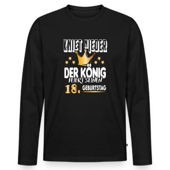 König Geburtstag 18 King Prinz Kniet nieder Krone - Männer Premium Bio Langarmshirt - Schwarz - Vorne - Nico (187cm)