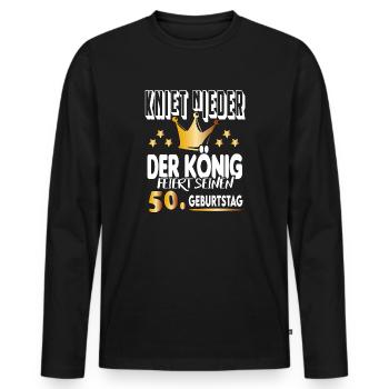 König Geburtstag 50 King Prinz Kniet nieder Krone - Männer Premium Bio Langarmshirt - Schwarz - Vorne - Nico (187cm)