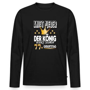 König Geburtstag 77 King Prinz Kniet nieder Krone - Männer Premium Bio Langarmshirt - Schwarz - Vorne - Nico (187cm)