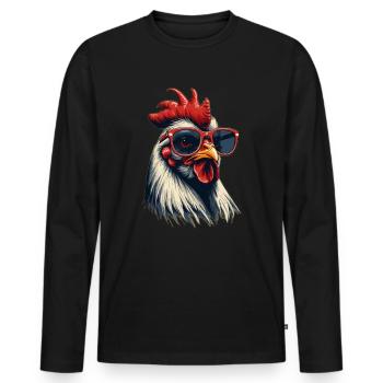 Cooler Hahn mit Sonnenbrille - Retro Tierdesign - Männer Premium Bio Langarmshirt - Schwarz - Vorne - Nico (187cm)