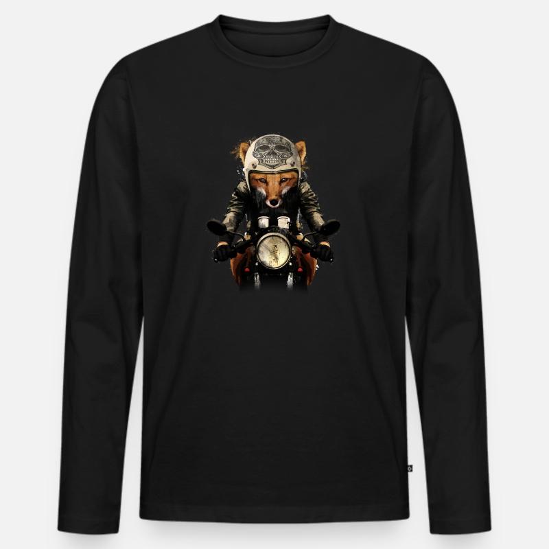 Fox Biker - Männer Premium Bio Langarmshirt - Schwarz
