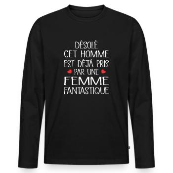 Désolé cet Homme est déjà Pris - T-shirt manches longues Premium bio Homme - noir - Devant - Nico (187cm)