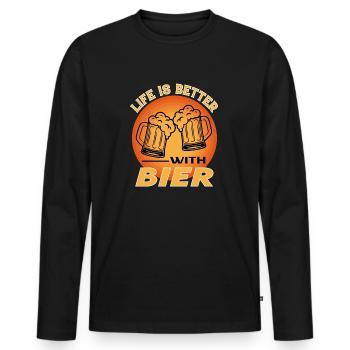 Bier Beer Alkohol Alcohol Saufen Life is Better - Männer Premium Bio Langarmshirt - Schwarz - Vorne - Nico (187cm)