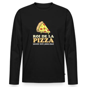 Roi de la pizza 1 - T-shirt manches longues Premium bio Homme - noir - Devant - Nico (187cm)