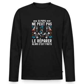 Papa bricoleur papou génial - T-shirt manches longues Premium bio Homme - noir - Devant - Nico (187cm)