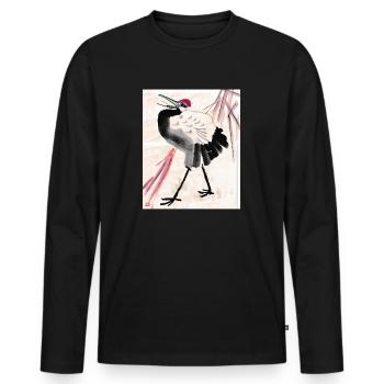Chinesische Malerei Storch - Männer Premium Bio Langarmshirt - Schwarz - Vorne - Nico (187cm)
