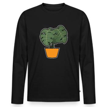 Monstera Deliciosa Albo Botanical Houseplant - Men's Premium Organic Long Sleeve Shirt - black - Front - Nico (187cm)