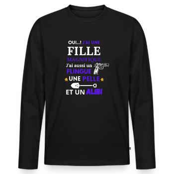 J'ai une Fille Magnifique - T-shirt manches longues Premium bio Homme - noir - Devant - Nico (187cm)